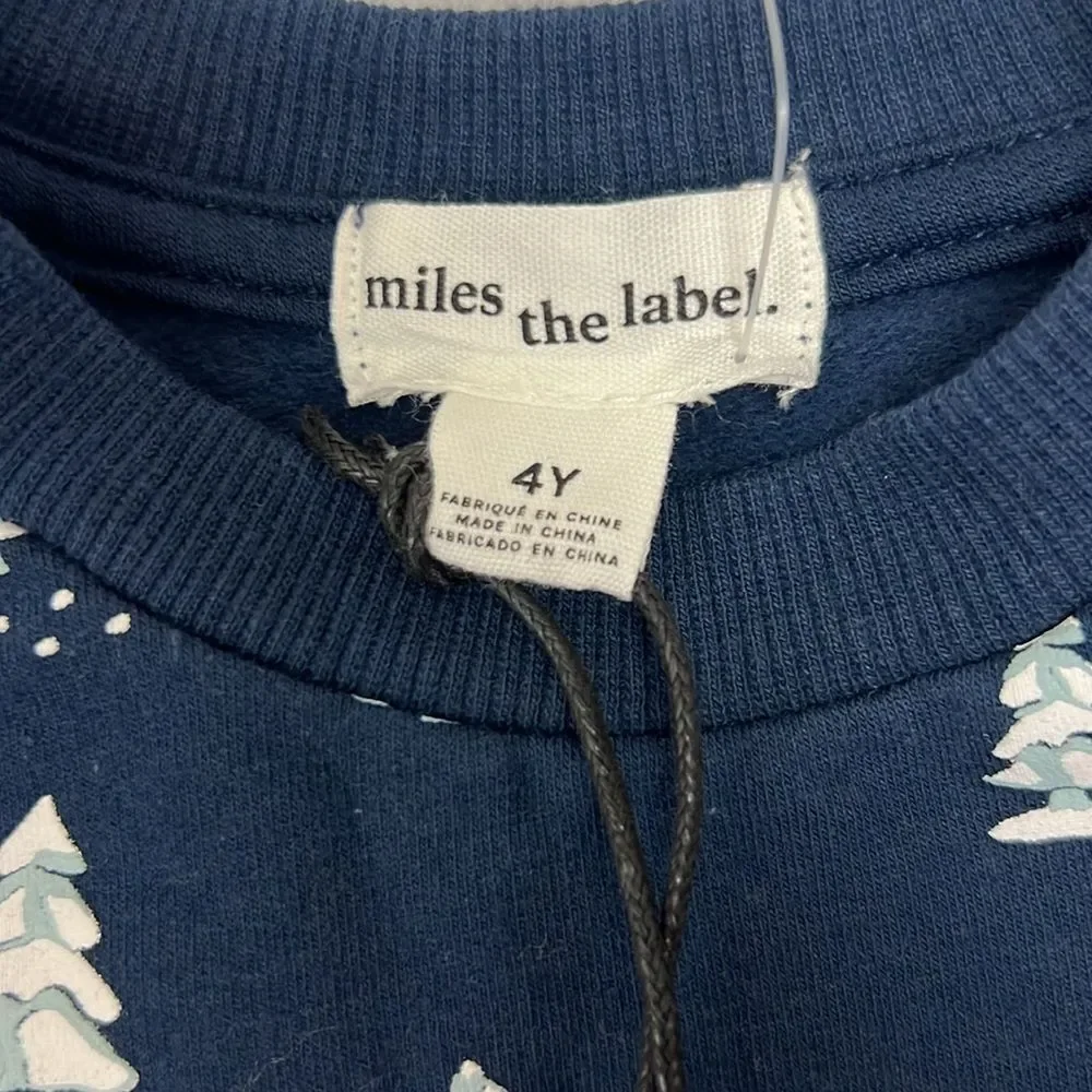 Miles the Label Navy and white Tree Holiday print Winter Sweatshirt size 4 NWT